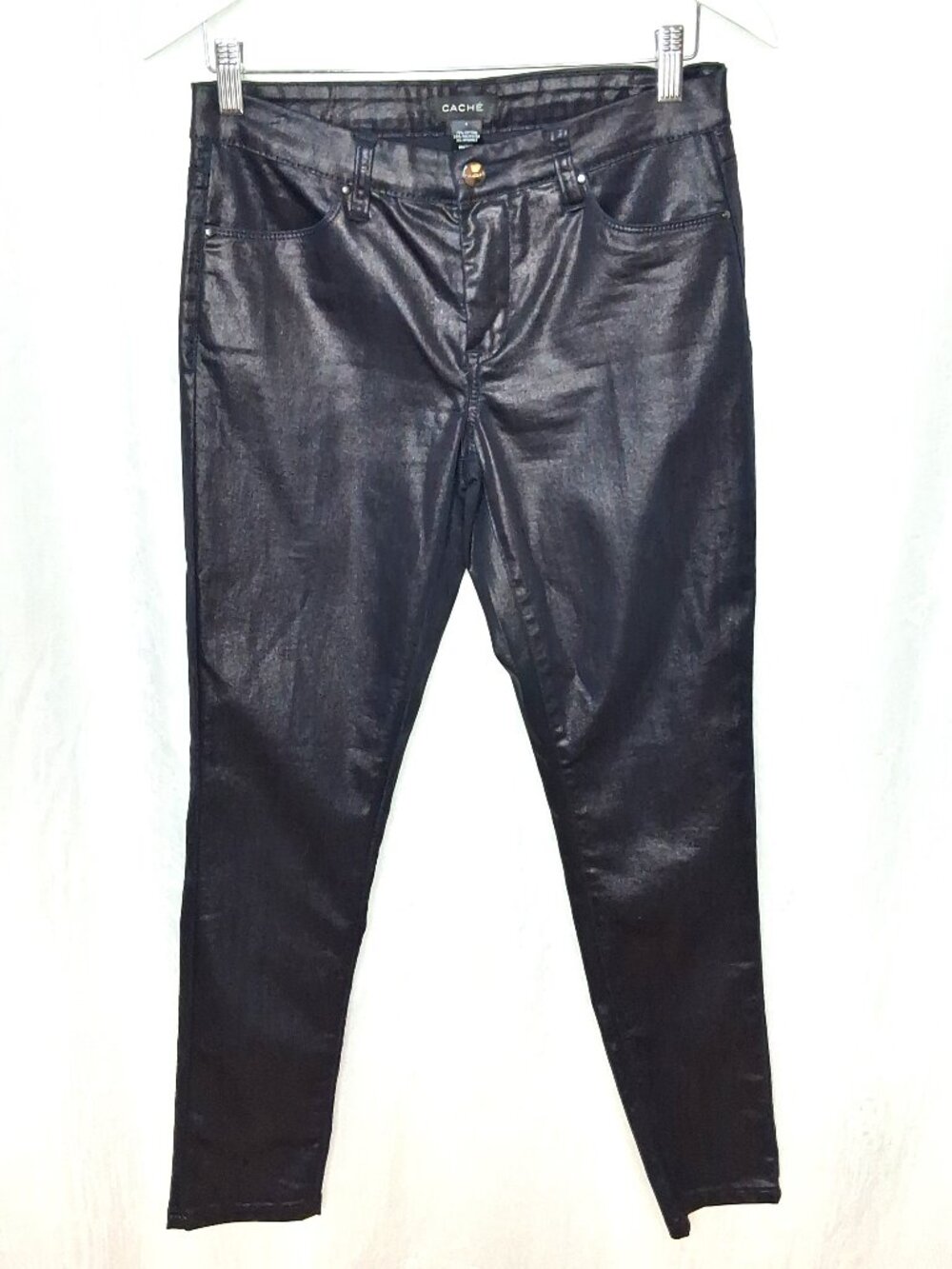 Cache Black Metallic Skinny Jeans 5 Pocket Design Late 2000's